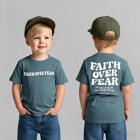 Ritatte Toddler Boys Faith Over Fear Shirt Christian Jesus T Shirts Kids Bible Verse Religious Graphic Tees Tops in Kuwait