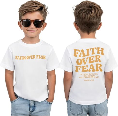 Ritatte Toddler Boys Faith Over Fear Shirt Christian Jesus T Shirts Kids Bible Verse Religious Graphic Tees Tops in Kuwait