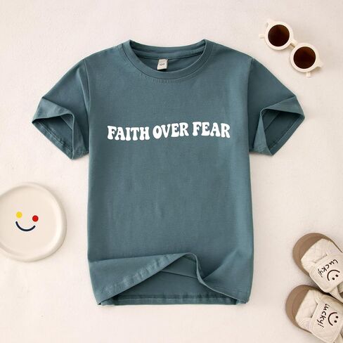 Ritatte Toddler Boys Faith Over Fear Shirt Christian Jesus T Shirts Kids Bible Verse Religious Graphic Tees Tops in Kuwait
