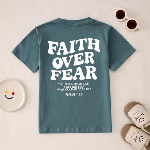 Ritatte Toddler Boys Faith Over Fear Shirt Christian Jesus T Shirts Kids Bible Verse Religious Graphic Tees Tops in Kuwait