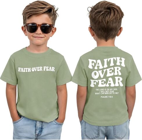 Ritatte Toddler Boys Faith Over Fear Shirt Christian Jesus T Shirts Kids Bible Verse Religious Graphic Tees Tops in Kuwait