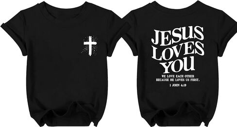 Kids Christian Shirts Jesus Loves You Cross T Shirt Faith Over Fear Scripture Graphic Tee Tops in Saudi Arabia