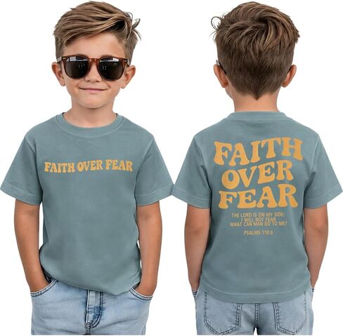 Ritatte Toddler Boys Faith Over Fear Shirt Christian Jesus T Shirts Kids Bible Verse Religious Graphic Tees Tops in Kuwait