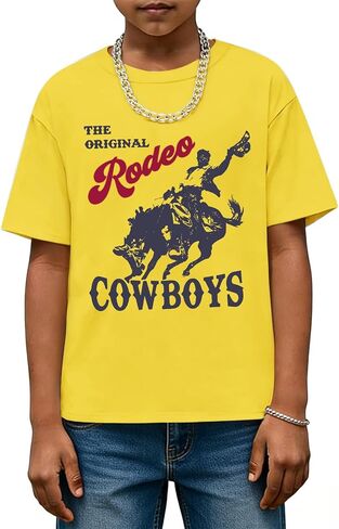 Fkatuzi Cowboy Shirts for Boys Rodeo Western Shirt Kids Country Concert T Shirt Vintage Graphic Tees Cotton Howdy Retro Tops in Saudi Arabia