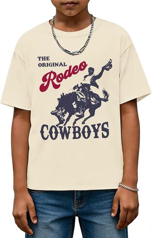 Fkatuzi Cowboy Shirts for Boys Rodeo Western Shirt Kids Country Concert T Shirt Vintage Graphic Tees Cotton Howdy Retro Tops in Saudi Arabia