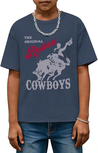 Fkatuzi Cowboy Shirts for Boys Rodeo Western Shirt Kids Country Concert T Shirt Vintage Graphic Tees Cotton Howdy Retro Tops in Saudi Arabia