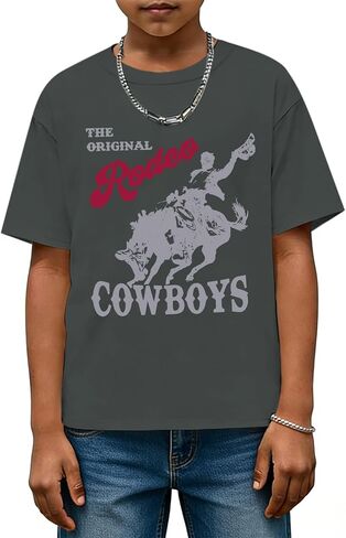 Fkatuzi Cowboy Shirts for Boys Rodeo Western Shirt Kids Country Concert T Shirt Vintage Graphic Tees Cotton Howdy Retro Tops in Saudi Arabia