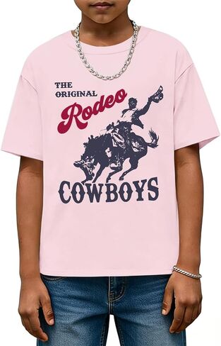 Fkatuzi Cowboy Shirts for Boys Rodeo Western Shirt Kids Country Concert T Shirt Vintage Graphic Tees Cotton Howdy Retro Tops in Saudi Arabia