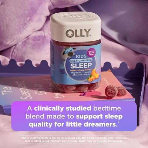 OLLY Kids Melatonin Free Sleep Gummy Supplement, Supports Sleep Quality,* Magnesium, L-Theanine, Lemon Balm, Cloudberry Peach Flavored, 25 Day Supply - 50 Count in Saudi Arabia