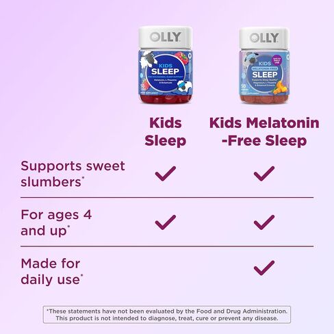 OLLY Kids Melatonin Free Sleep Gummy Supplement, Supports Sleep Quality,* Magnesium, L-Theanine, Lemon Balm, Cloudberry Peach Flavored, 25 Day Supply - 50 Count in Saudi Arabia
