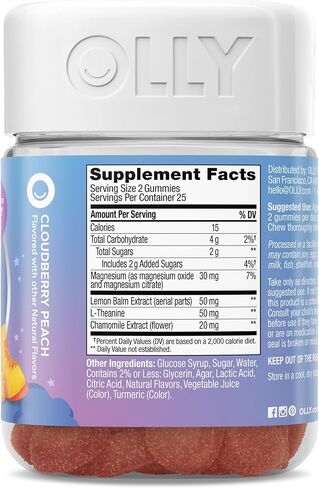 OLLY Kids Melatonin Free Sleep Gummy Supplement, Supports Sleep Quality,* Magnesium, L-Theanine, Lemon Balm, Cloudberry Peach Flavored, 25 Day Supply - 50 Count in Saudi Arabia