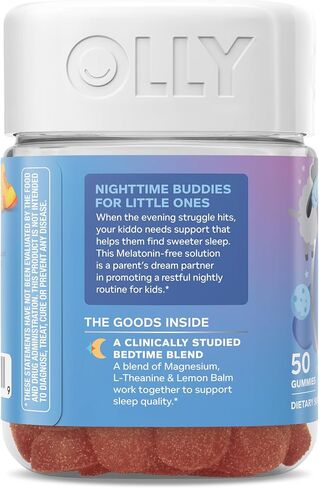 OLLY Kids Melatonin Free Sleep Gummy Supplement, Supports Sleep Quality,* Magnesium, L-Theanine, Lemon Balm, Cloudberry Peach Flavored, 25 Day Supply - 50 Count in Saudi Arabia