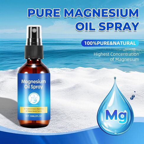 Magnesium Spray, Pure Magnesium Oil Spray for Feet, Leak-Proof Portable Package, Magnesium Oil Body Care Natural Formula, Easy to Absorb and Soothe, 2 fl oz in Saudi Arabia