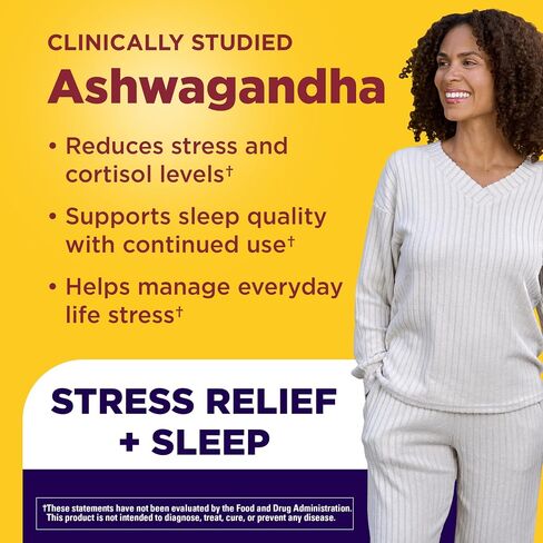 Nature Made Magnesium + Ashwagandha Capsules, Stress Relief and Sleep Support, Magnesium 300 mg and Ashwagandha Supplements, 60 Capsules, 30 Day Supply in Kuwait