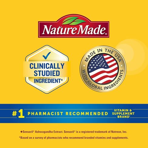 Nature Made Magnesium + Ashwagandha Capsules, Stress Relief and Sleep Support, Magnesium 300 mg and Ashwagandha Supplements, 60 Capsules, 30 Day Supply in Kuwait