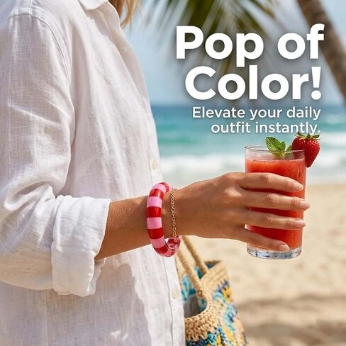 Chunky Resin Bracelets Stripe Bracelets for Women Colorful Y2K Bangles Summer Beach Jewelry Accessories Boho Bracelets for Women in Saudi Arabia