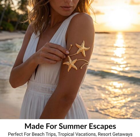 INSYOHO 4PCS Gold Arm Cuff for Women - Boho Flower Starfish Sun Butterfly Arm Jewelry Upper Arm Bracelet Open Adjustable Arm Cuff Bangle Band Armlets for Women Summer Beach in Saudi Arabia