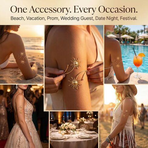 INSYOHO 4PCS Gold Arm Cuff for Women - Boho Flower Starfish Sun Butterfly Arm Jewelry Upper Arm Bracelet Open Adjustable Arm Cuff Bangle Band Armlets for Women Summer Beach in Saudi Arabia