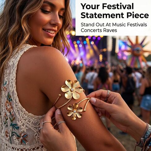 INSYOHO 4PCS Gold Arm Cuff for Women - Boho Flower Starfish Sun Butterfly Arm Jewelry Upper Arm Bracelet Open Adjustable Arm Cuff Bangle Band Armlets for Women Summer Beach in Saudi Arabia