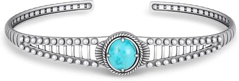 925 Sterling Silver Genuine Turquoise Cuff Bracelet for Women, Western Vintage Oxidized Silver Open Bangle, Adjustable Natural Turquoise Boho Jewelry Gift in Saudi Arabia