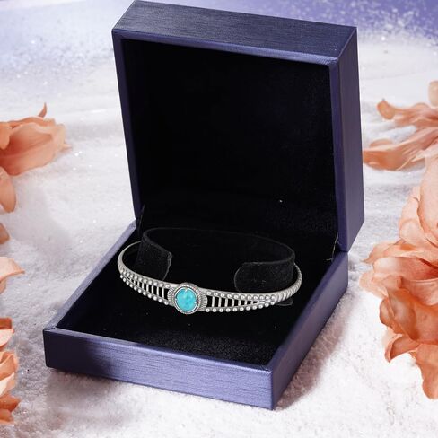 925 Sterling Silver Genuine Turquoise Cuff Bracelet for Women, Western Vintage Oxidized Silver Open Bangle, Adjustable Natural Turquoise Boho Jewelry Gift in Saudi Arabia
