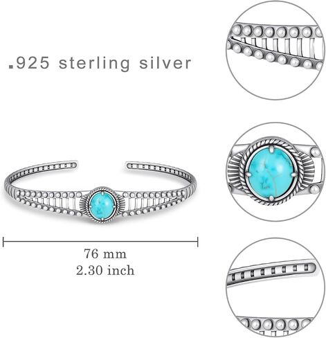 925 Sterling Silver Genuine Turquoise Cuff Bracelet for Women, Western Vintage Oxidized Silver Open Bangle, Adjustable Natural Turquoise Boho Jewelry Gift in Saudi Arabia