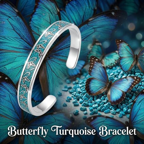 ONEFINITY Butterfly Bracelet 18k White Gold Plated Butterfly Turquoise Bangle Cuff Bracelets for Women Turquoise Jewelry Gifts for Women in Kuwait