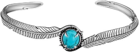 Feather Turquoise Cuff Bracelet for Women, 925 Sterling Silver Genuine Natural Turquoise Western Style Adjustable Open Bangle, Vintage Oxidized Boho Turquoise Jewelry Gift for Women in Saudi Arabia