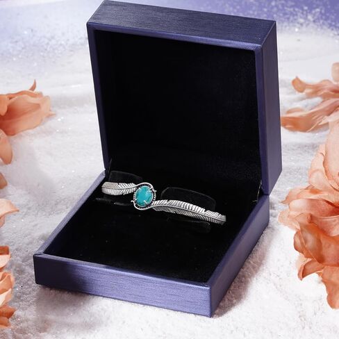 Feather Turquoise Cuff Bracelet for Women, 925 Sterling Silver Genuine Natural Turquoise Western Style Adjustable Open Bangle, Vintage Oxidized Boho Turquoise Jewelry Gift for Women in Saudi Arabia
