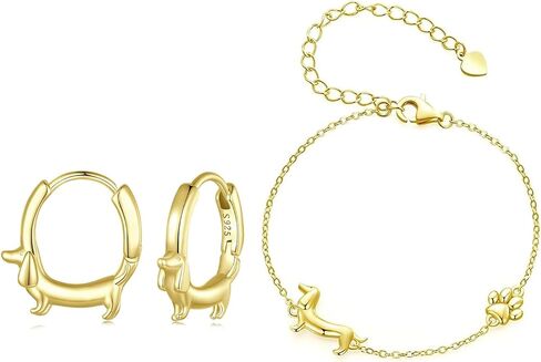Gold Plated Dchshund Earrings Weiner Dog Charm Link Bracelet for Women Perfet Dachshund Gift for Pet Lovers in Kuwait