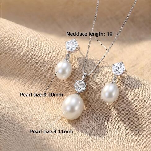 Pearl Necklace and Earrings Set 8.5-10mm Freshwater Real Pearl Jewelry Set for Women 925 Sterling Silver Hypoallergenic Pink, White, Black Cultured Genuine Pearls ,Jewelry Gifts for Wife,Mom,Frined in Saudi Arabia