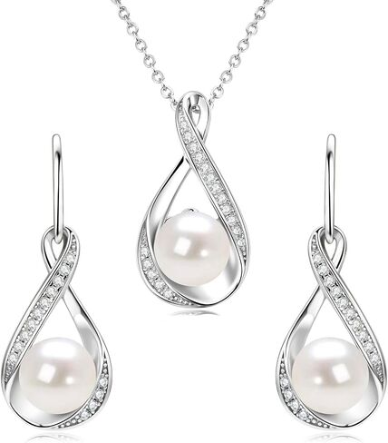 14K Gold Plated Pearl Jewelry Set with Moissanite, Real Freshwater Pearl Earrings Necklace for Women, Wedding Jewelry for Brides Bridesmaid, Mother's Day in Kuwait