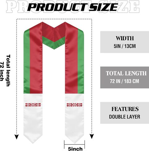 Belarus Graduation Sash Stole International Study Abroad Unisex Belarus Flag Graduation Scarf in Kuwait
