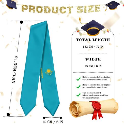 Kazakhstan Flag Graduation Stole Sash for Study Aboard International Students Abroad Adult Unisex in Saudi Arabia
