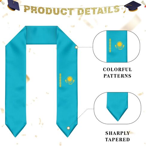 Kazakhstan Flag Graduation Stole Sash for Study Aboard International Students Abroad Adult Unisex in Saudi Arabia