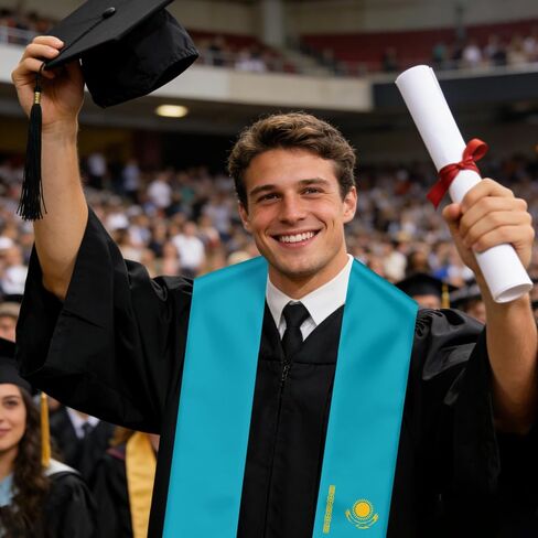 Kazakhstan Flag Graduation Stole Sash for Study Aboard International Students Abroad Adult Unisex in Saudi Arabia