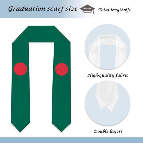 Bangladesh Flag Graduation Stole Sash Scarf Double Layer Polyester Satin Fabric Anti-Wrinkle in Kuwait