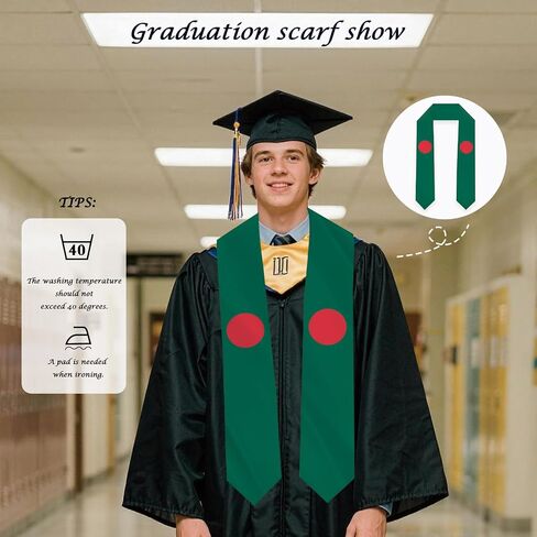 Bangladesh Flag Graduation Stole Sash Scarf Double Layer Polyester Satin Fabric Anti-Wrinkle in Kuwait