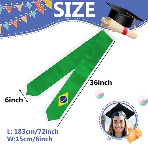 Flag Graduation Stole Sash, Flag Graduation Shawl Sash Stole Wraps Scarf For International Study Pride Women Men (Brazil) in Kuwait