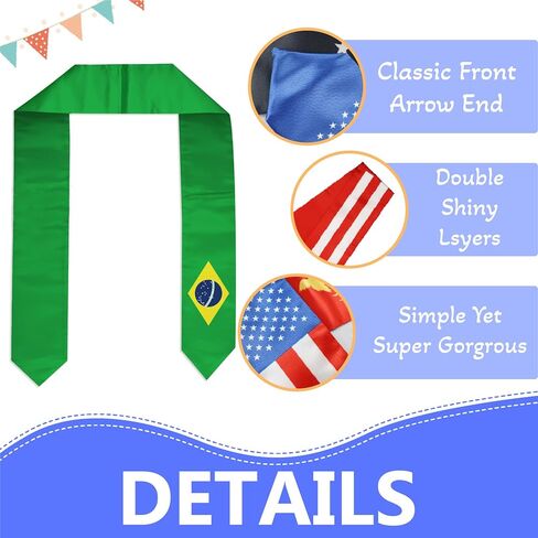 Flag Graduation Stole Sash, Flag Graduation Shawl Sash Stole Wraps Scarf For International Study Pride Women Men (Brazil) in Kuwait