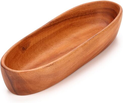 Wooden Oval Decorative Bowl Handcrafted Boat Shaped Tray Catchall for Keys Candy Rustic Wood Ellipse Dish for Entryway Table, Nightstand, Wedding Table Centerpiece Decor (Middle, Length 10") in Kuwait