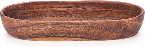 Wooden Oval Decorative Bowl Handcrafted Boat Shaped Tray Catchall for Keys Candy Rustic Wood Ellipse Dish for Entryway Table, Nightstand, Wedding Table Centerpiece Decor (Middle, Length 10") in Kuwait