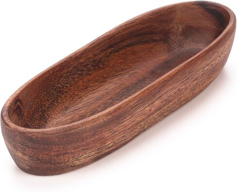Wooden Oval Decorative Bowl Handcrafted Boat Shaped Tray Catchall for Keys Candy Rustic Wood Ellipse Dish for Entryway Table, Nightstand, Wedding Table Centerpiece Decor (Middle, Length 10") in Kuwait