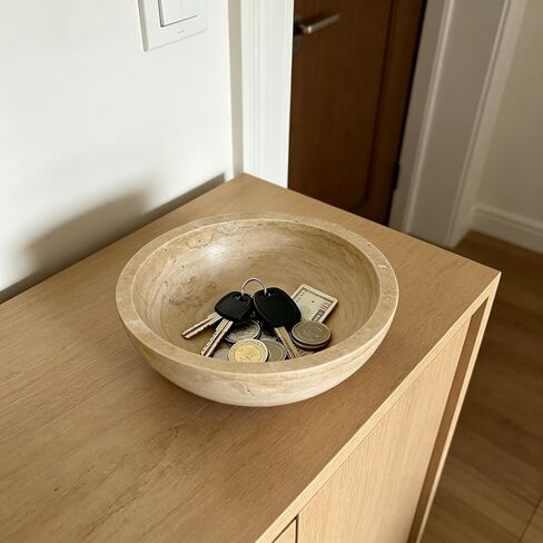WILD WORKS Travertine Bowl, 6" Natural Stone Decorative Bowls for Entryway Table, Catchall Tray for Keys & Jewelry, Fruit Bowls for Kitchen Counter, Living Room Decor, Home Accent in Saudi Arabia