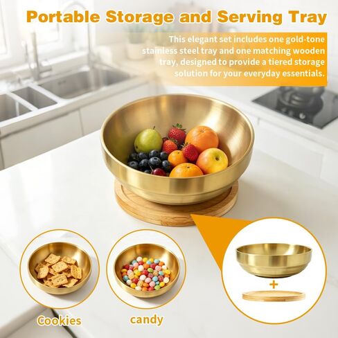 Key Bowl For Entryway Table Key Bowl Catch All Vowl Gold Fruit Bowl, Perfect For Kitchen Countertops And Coffee Tables 7.4 Inches In Diameter Comes With An Elegant Wooden Coaster in Saudi Arabia