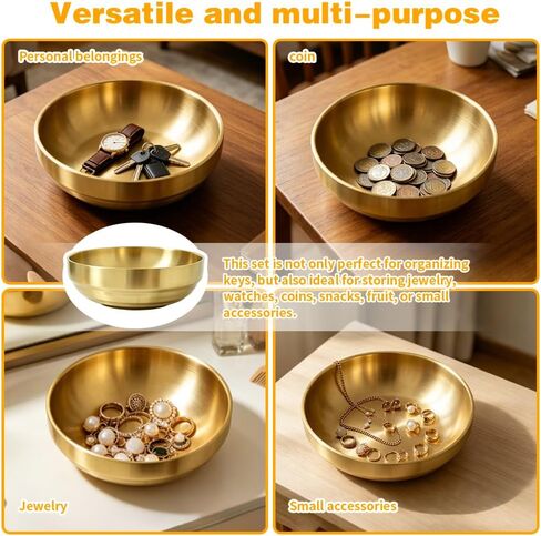 Key Bowl For Entryway Table Key Bowl Catch All Vowl Gold Fruit Bowl, Perfect For Kitchen Countertops And Coffee Tables 7.4 Inches In Diameter Comes With An Elegant Wooden Coaster in Saudi Arabia