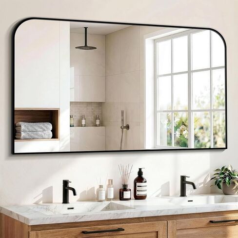 Bathroom Vanity Mirror for Wall, 50"x30" Black Metal Framed Bathroom Mirror for Over Sink, Living Room, Bedroom, Entryway, Mantel, Fireplace Decor in Saudi Arabia