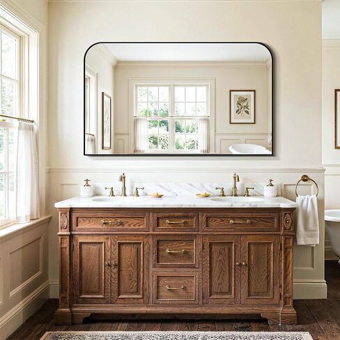 Bathroom Vanity Mirror for Wall, 50"x30" Black Metal Framed Bathroom Mirror for Over Sink, Living Room, Bedroom, Entryway, Mantel, Fireplace Decor in Saudi Arabia