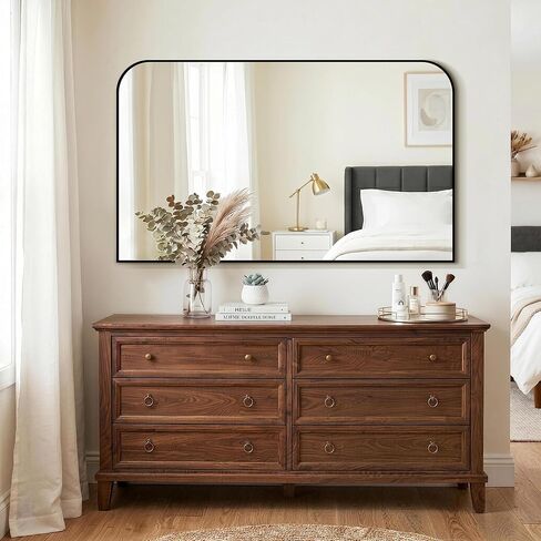 Bathroom Vanity Mirror for Wall, 50"x30" Black Metal Framed Bathroom Mirror for Over Sink, Living Room, Bedroom, Entryway, Mantel, Fireplace Decor in Saudi Arabia