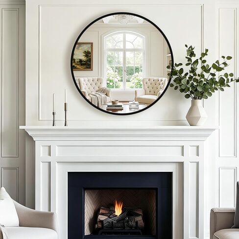 Round Bathroom Mirror for Wall, 2 Pack 26" Black Circle Mirror, Tempered Glass Bathroom Mirror for Over Sink, Modern Metal Framed Round Vanity Mirror for Entryway, Bedroom, Living Room in Saudi Arabia